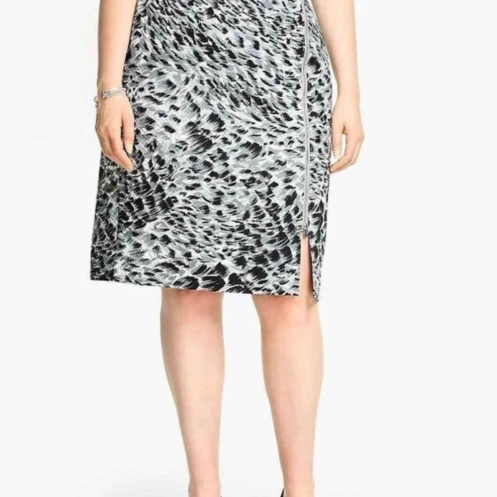 Talbots Gray Black Straight Skirt NWT $119 Animal Print 2-Way Front Zip